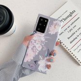 Voor Samsung Galaxy A51 5G Laser Bloemen Patroon TPU Beschermhoes (Grijze Achtergrond Aquarel Roze Bloemen)