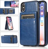 Effen kleur pc + TPU beschermhoes met houder en kaartsleuven voor iPhone XS Max (blauw)