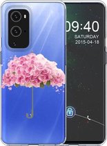 Voor OnePlus 9 gekleurd tekeningpatroon zeer transparant TPU beschermhoes (bloemenparaplu)