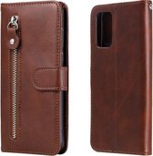 Voor Geschikt voor Xiaomi Poco M3 / Redmi Note 9 4G Mode Kalf Textuur Rits Horizontale Flip Lederen Case met Houder & Kaartsleuven & Portemonnee (Bruin)