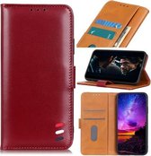 Voor OnePlus 8T 3-kleuren pareltextuur magnetische gesp horizontale flip PU lederen hoes met kaartsleuven & portemonnee & houder (rood)