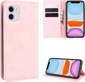 Voor iPhone 11 Retro-skin Business magnetische zuignap lederen tas met portemonnee-beugel-boorkop (roze)