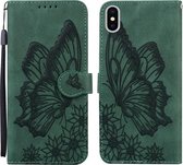 Retro Skin Feel Butterflies Embossing Horizontale Flip Leather Case met houder & kaartsleuven & portemonnee voor iPhone XS Max (groen)