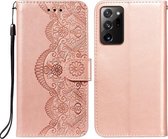 Voor Samsung Galaxy Note20 Ultra Flower Vine Embossing Pattern Horizontale Flip Leather Case met Card Slot & Holder & Wallet & Lanyard (Rose Gold)
