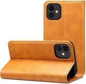 Kalfsstructuur horizontale flip lederen tas met houder & kaartsleuven & portemonnee voor iPhone 12/12 Pro (kaki)