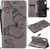 Voor LG K22 / K22 Plus 3D vlinders reliëfpatroon horizontale flip lederen tas met houder & kaartsleuf & portemonnee (grijs)