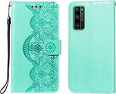 Voor Huawei Honor 30 Pro Flower Vine Embossing Pattern Horizontale Flip Leather Case met Card Slot & Holder & Wallet & Lanyard (Green)