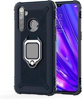 Voor OPPO Realme 5 Pro koolstofvezel beschermhoes met 360 graden roterende ringhouder (blauw)