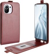 Voor Geschikt voor Xiaomi Mi 11 R64 Texture enkele verticale flip lederen beschermhoes met kaartsleuven en fotolijst (bruin)