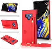 Voor Samsung Galaxy Note9 polsband PU + TPU schokbestendig beschermhoes met crossbody lanyard & houder & kaartsleuf (rood)