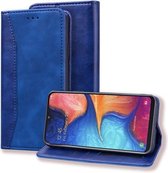 Voor Samsung Galaxy A70 / A70s Zakelijke stiksels Horizontale flip lederen tas met dubbel vouwen & beugel & kaartsleuven & fotolijst & portemonnee (saffierblauw)