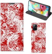 Book Style Case Geschikt voor Samsung Galaxy A71 Smart Cover Angel Skull Red