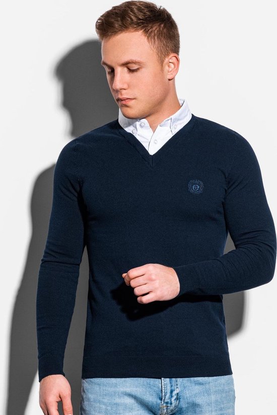 Sweater - v-hals - vaste overhemd boord - navy - e120 | bol