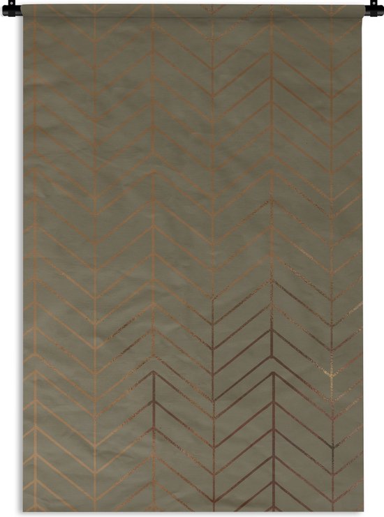 Wandkleed Luxe patroon - Luxe patroon van glimmende en gouden lijnen tegen een donkergroene achtergrond Wandkleed katoen 120x180 cm - Wandtapijt met foto XXL / Groot formaat!