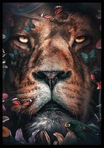 Flower Lion A4 botanische jungle dieren poster