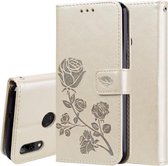 Rose reliëf horizontale flip PU lederen hoes voor Huawei P Smart 2019, met houder en kaartsleuven en portemonnee (goud)