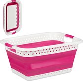 Relaxdays opvouwbare wasmand - plastic - kunststof - mand voor wasgoed - inklapbaar - 50 L - roze
