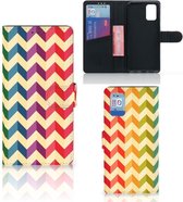 Leuk Telefoonhoesje Geschikt voor Samsung Galaxy A02s Flip Cover Geschikt voor Samsung M02s Smartphone Hoesje Zigzag Color