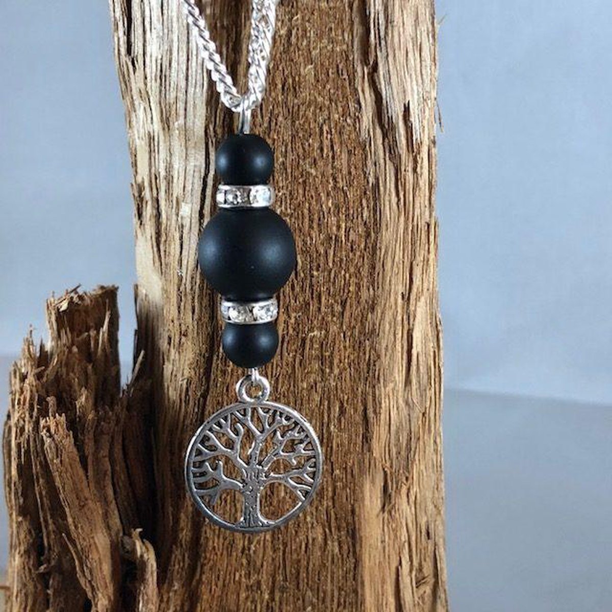 Wellness-House | Verzilverde ketting Triple Onyx Tree of Life | Tree of Life | Levensboom | Zen Ketting | Onyx | Bescherming | Uniek | eigen Ontwerp