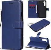 Voor OnePlus Nord effen kleur horizontale flip beschermende lederen tas met houder & kaartsleuven & portemonnee & fotolijst & lanyard (blauw)