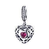 Hart dangle bedel roze zirkonia | heart bead | Zilverana | geschikt voor alle bekende merken | 925 zilver | moederdag