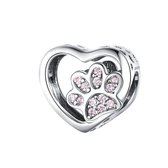 Hart hondenpoot bedel zirkonia | pootafdruk | pawn bead | Zilverana | geschikt voor Biagi , Pandora , Trollbeads armband | 925 zilver