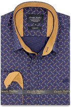 Heren Overhemd - Slim Fit - Dotted Shapes - Blauw - Maat XL