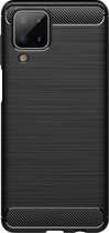 Shop4 - Geschikt voor Samsung Galaxy A12 Hoesje - Zachte Back Case Brushed Carbon Zwart