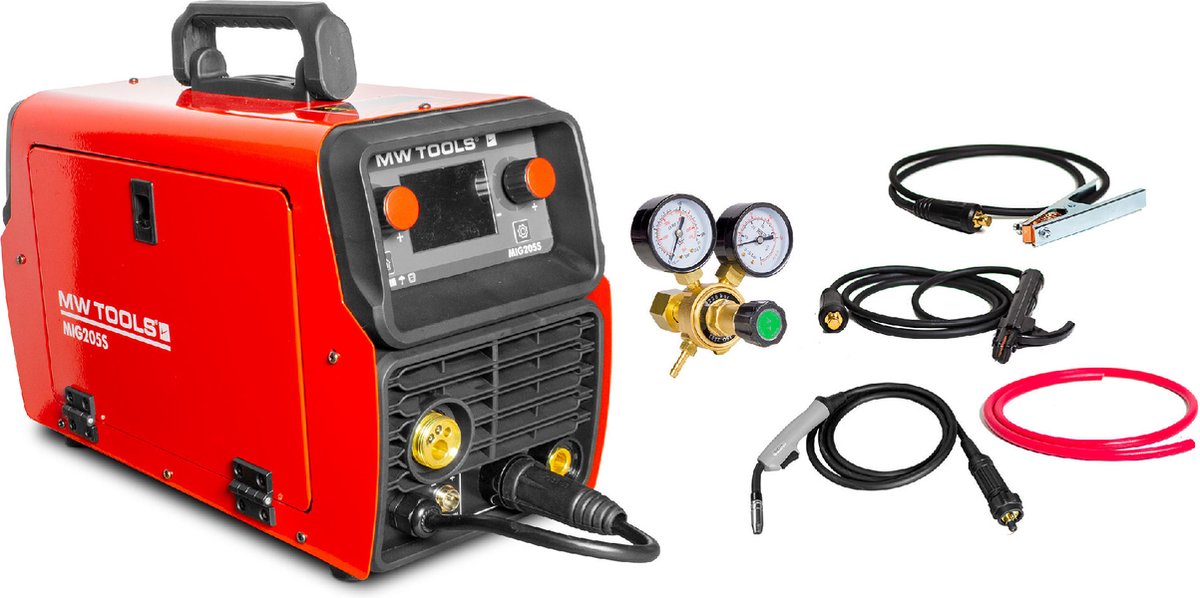 MIG lasinverter Synergie LCD 200A + accessoires MW Tools MIG205S