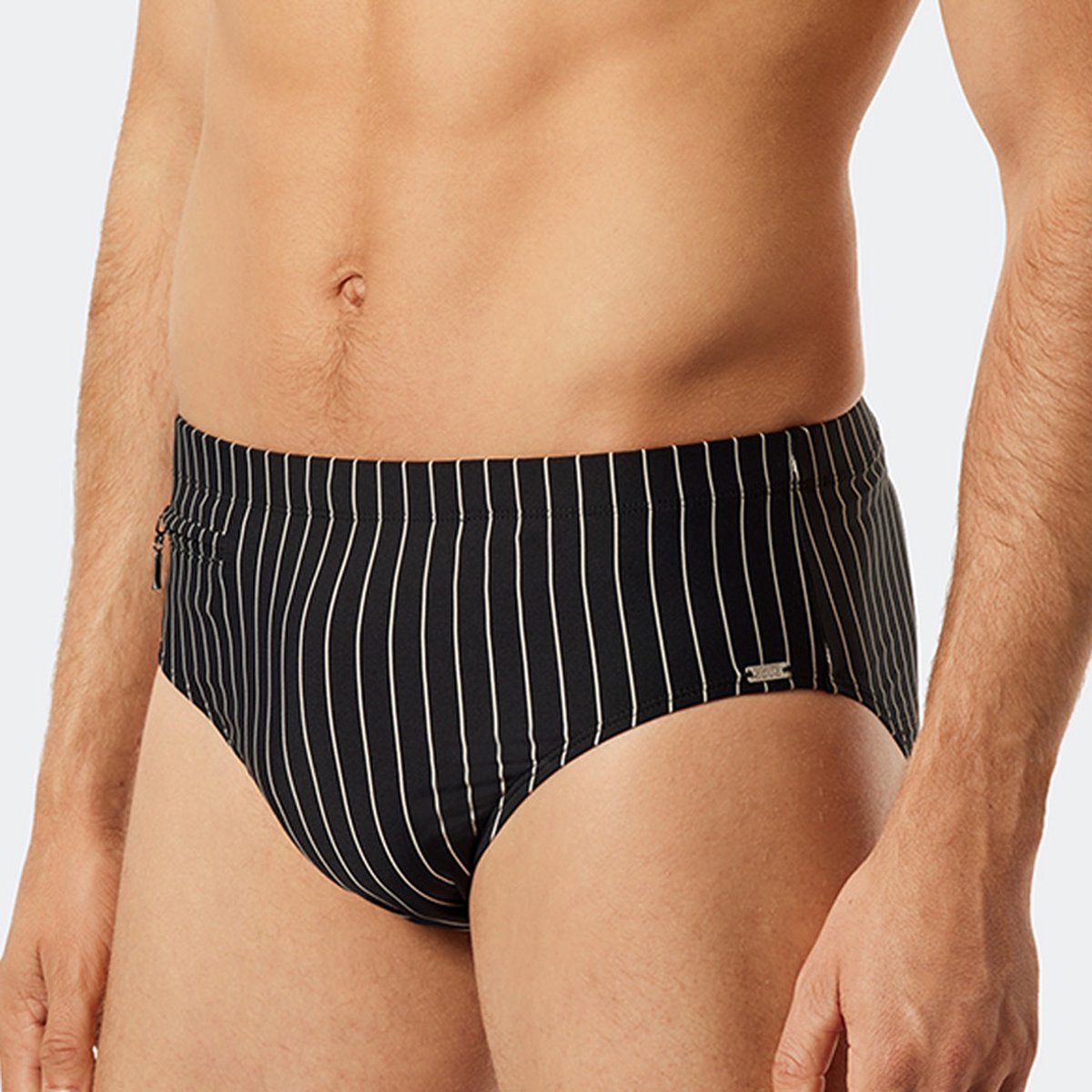 SCHIESSER Nautical Casual heren badkleding - zwemslip met ritszak breiwerk gerecycled strepen zwart — afbeelding 6