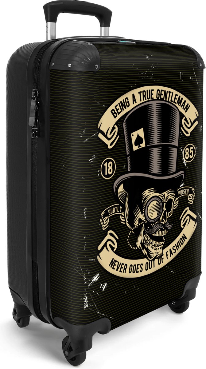 NoBoringSuitcases.com® - Skull koffer mannen zwart - Past binnen 55x40x20 en 55x35x20 cm - Trolley handbagage flightcase - Doodskop reis cadeau - Valiezen met wieltjes - Reistrolley volwassenen - Zwarte reiskoffer op wielen - Rolkoffer lichtgewicht