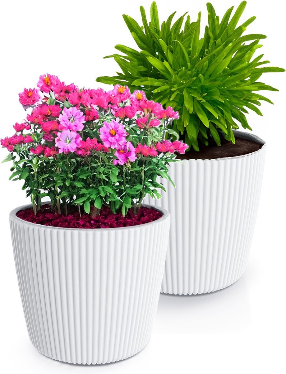 Prosperplast Plantenpot/bloempot Buckingham - 2x - kunststof - ivoor wit - D29 x H26 cm