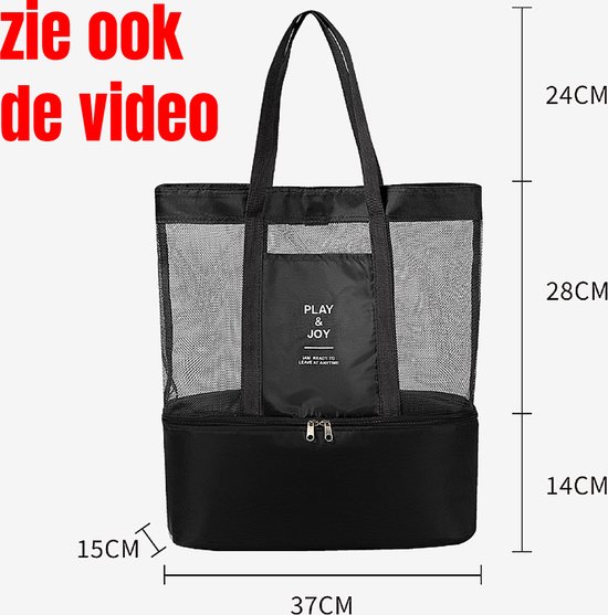 Allernieuwste.nl® PicknickTas StrandTas Koeltas - Ruime Strandtas met Grote Koelruimte 2-in-1 - Kleur Zwart - 37 x 66 x 15 cm van Allernieuwste.nl — afbeelding 4