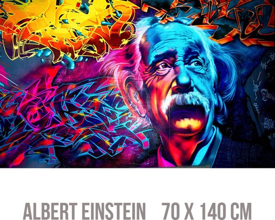 Allernieuwste.nl® Canvas Schilderij Albert Einstein Natuurkundige - Grafitti - Kleur - XL formaat 70 x 140 cm