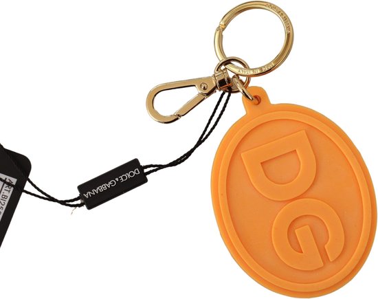 Oranje rubberen DG-logo Goudmessing metalen sleutelhanger