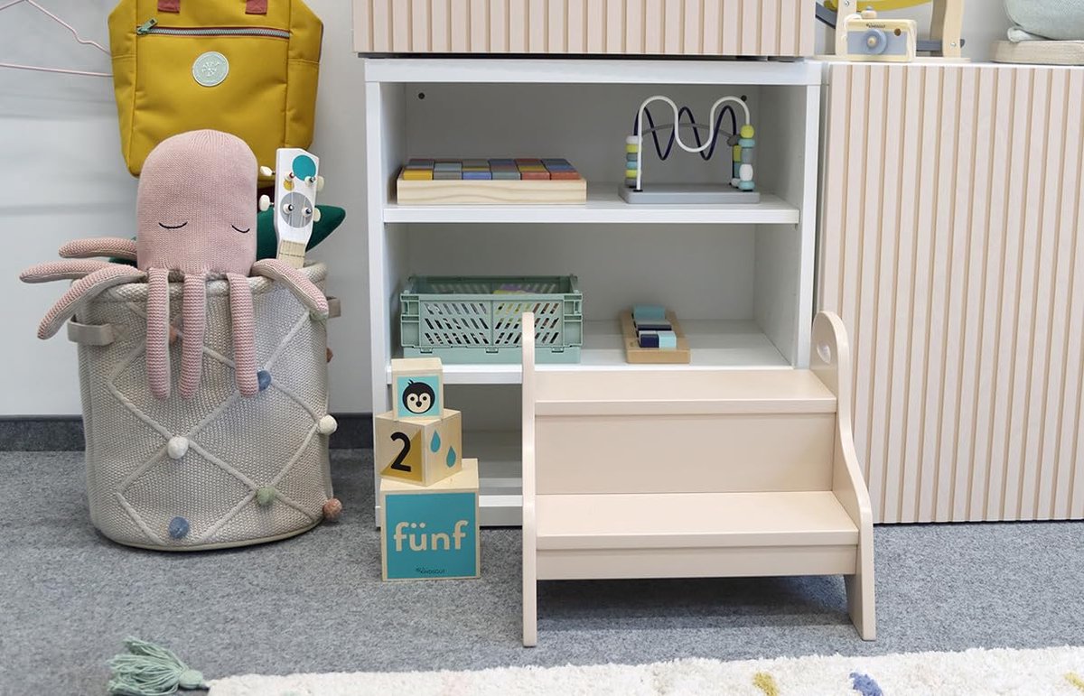 Montessori subtiele leertoren | Houten opstapje, krukje - blank 33x33x33,5