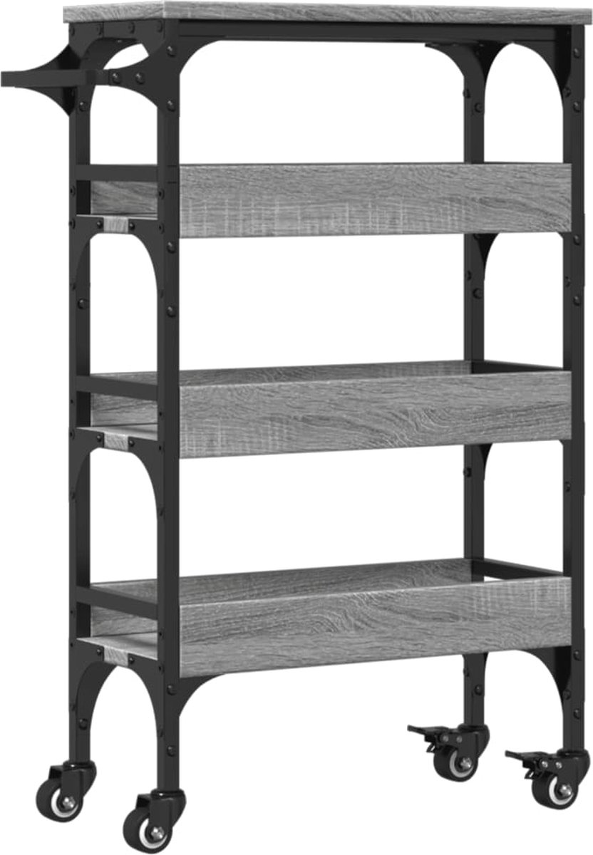 vidaXL - Keukentrolley - 53x20x76 - cm - bewerkt - hout - grijs - sonoma - eiken