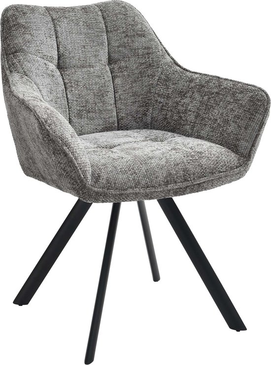 CLP Scott Chaise de salle à manger - Chaise visiteur - Avec accoudoir - Structure en métal - Tissu gris foncé
