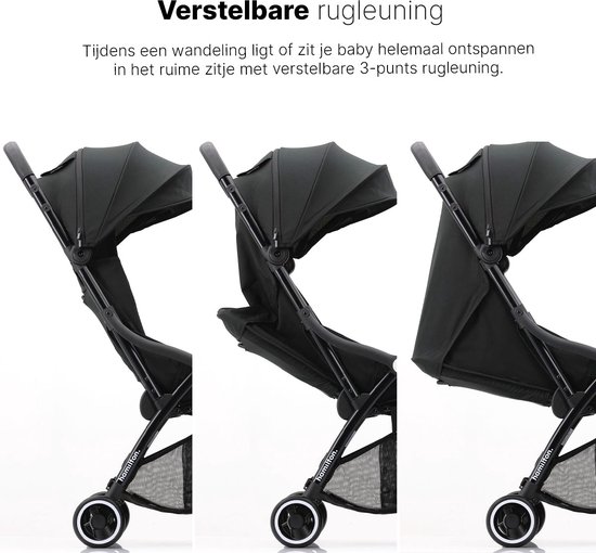 Hamilton by Yoop X1 Plus Buggy - MagicFold - Tot 22 kg - Premium Wandelwagen - Inklapbare Plooibuggy - Verlengde Zonnekap - Zwart