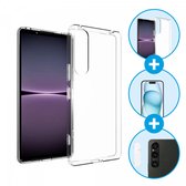Schokbestendig Doorzichtig Hoesje Geschikt voor Sony Xperia 1 V + 9H Tempered Glass Screen Protector + Camera Protector Transparant | 360° Beschermset