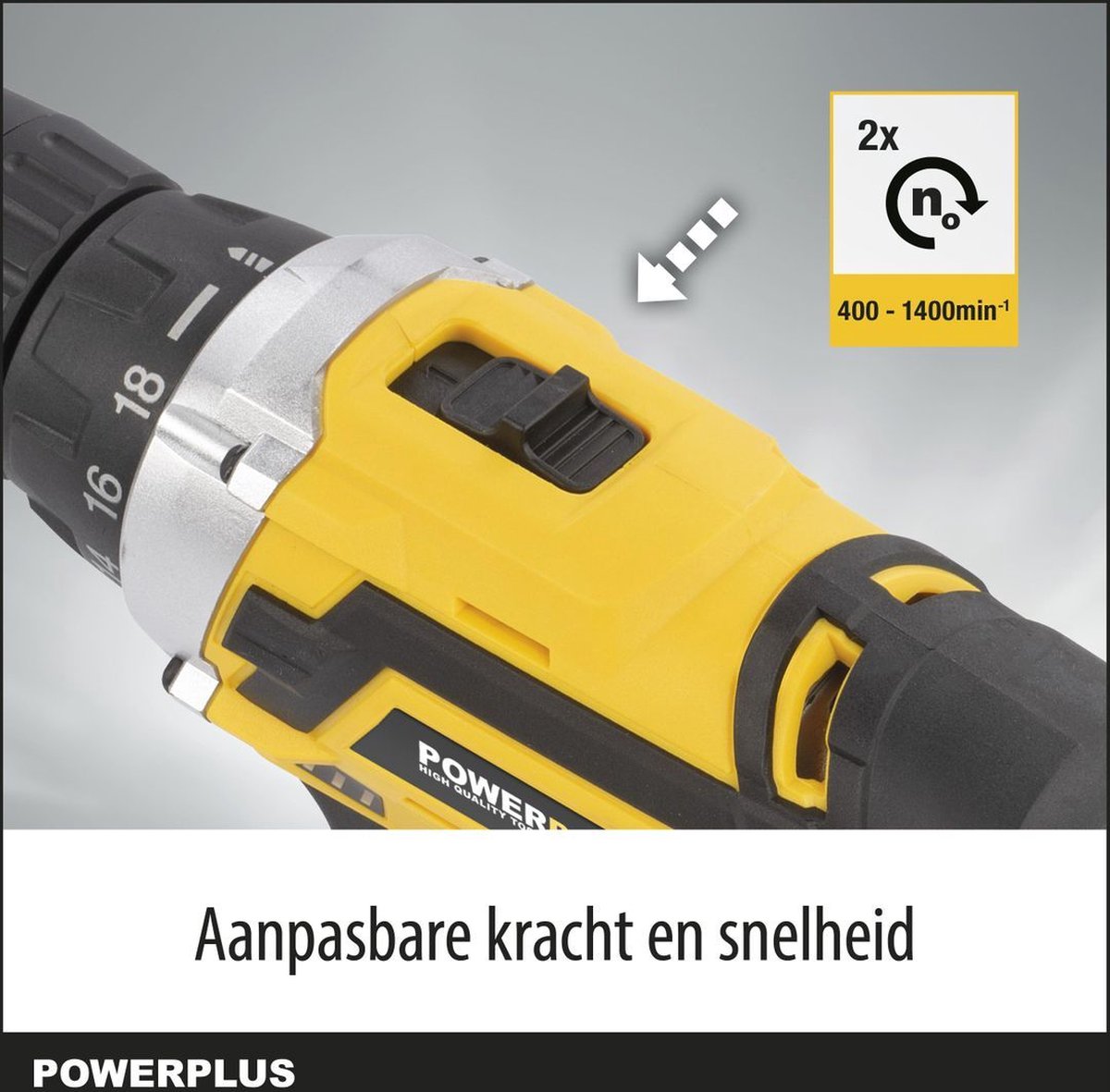 Powerplus Accu schroevendraaier POWX00501, 20 V accuboormachine, 35 Nm Max, 18 koppelstanden, met LED verlichting, incl. 3 x 1300 mAh mAh lithium batterij, lader en bitset met 12 bits thumbnail 2