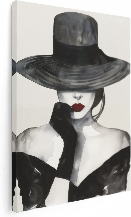 Artaza Canvas Schilderij Vrouw in een Hoed - 90x120 - Wanddecoratie - Foto Op Canvas - Canvas Print