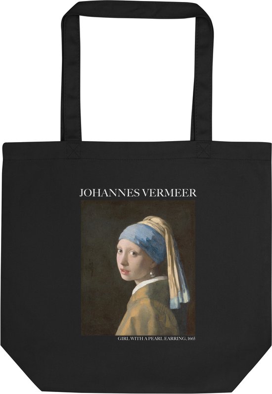 Johannes Vermeer 'Meisje met de parel' ("Girl with a Pearl Earring") Beroemde Schilderij Tote Bag | 100% Katoenen Tas | Kunst Tote Bag | Zwart