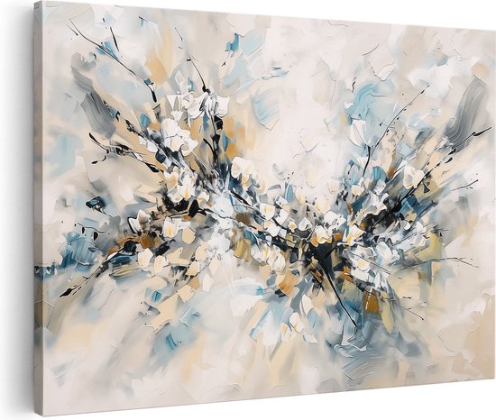 Artaza Canvas Schilderij Abstract Kunstwerk met Blauw, Geel en Zwart - 120x80 cm - Groot - Wanddecoratie Woonkamer - Schilderijen - Muurdecoratie