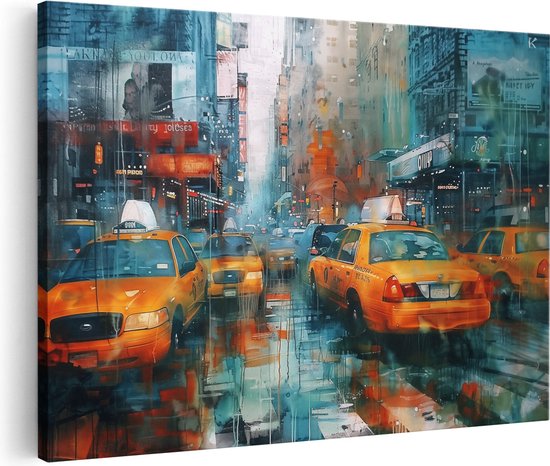 Artaza Canvas Schilderij Kunstwerk van Taxi's in New York City - Foto Op Canvas - Canvas Print
