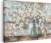 Artaza Canvas Schilderij Witte Bloemen in een Glazen Pot - 120x80 - Groot - Foto Op Canvas - Canvas Print