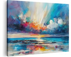 Artaza Canvas Schilderij Kleurrijk Kunstwerk van een Zonsondergang boven de Oceaan - 30x20 - Klein - Foto Op Canvas - Canvas Print
