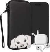 kwmobile hoesje voor smartphones XXL - 7" - hoes van Neopreen - Nieuwsgierige Hond design - zwart / wit - binnenmaat 17,7 x 8,5 cm