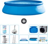 Intex Rond Opblaasbaar Easy Set Zwembad - 457 x 122 cm - Blauw - Inclusief Pomp - Ladder - Grondzeil - Afdekzeil Onderhoudspakket - Filter - Stofzuiger - Voetenbad - Warmtepomp