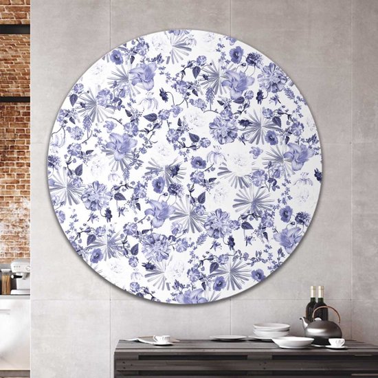 Muurcirkel Bloemen patroon Delfts blauw - Wallz | Forex | Ø 80cm | Inclusief ophangsysteem